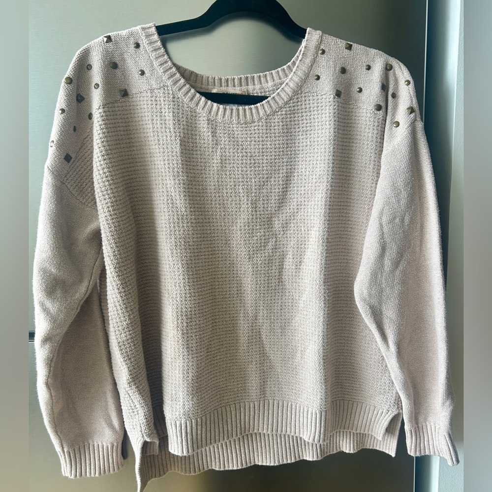 Route 66 Studded Shoulder Sweater XL Oatmeal Cotton Oversized Knit